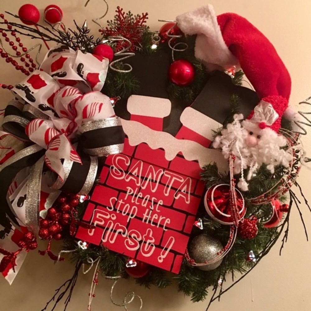 Unique Fun Red Designer Santa Christmas Wreath
